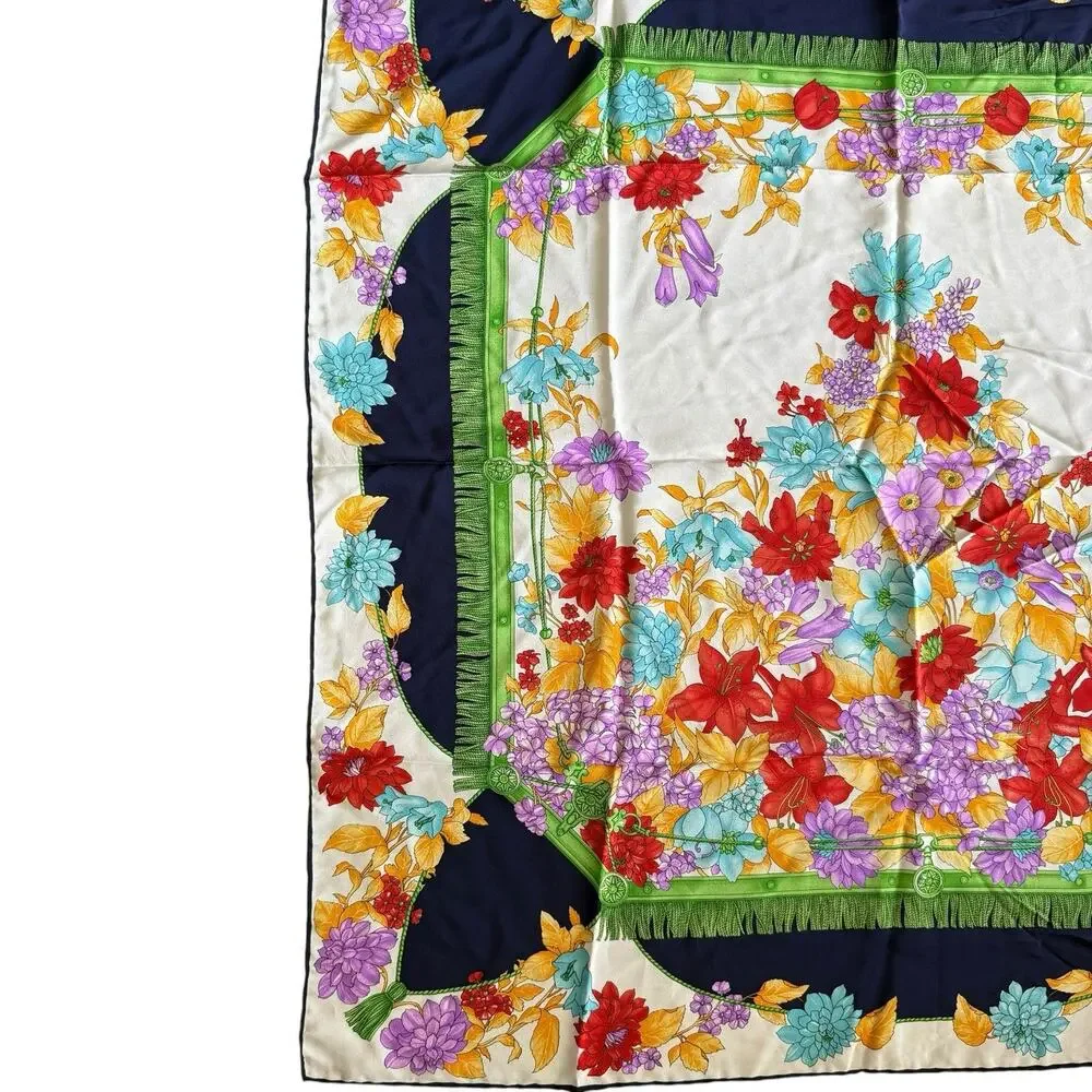 Vintage Emilio Carducci Italy Floral Silk Scarf Hand Rolled Hem Designer 90cm